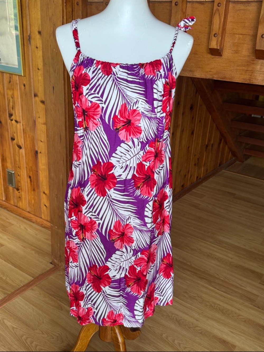 Hula Bay Size XXL 19 Purple Floral Slip Dress aloha Red Hibiscus Print Hawaiian